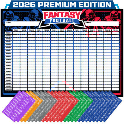 Fantasy Football Draft Board 2026 Kit – Extra Large Set with 491 Player Labels – Premium Color Edition