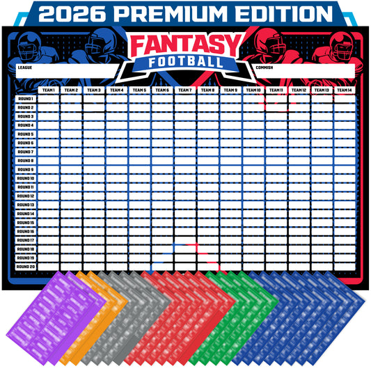 Fantasy Football Draft Board 2026 Kit – Extra Large Set with 491 Player Labels – Premium Color Edition
