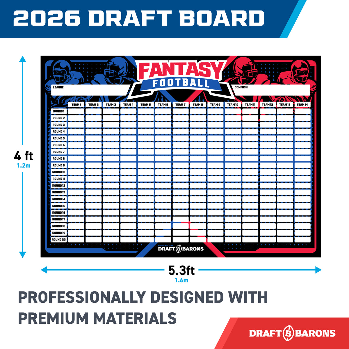 Fantasy Football Draft Board 2026 Kit – Extra Large Set with 491 Player Labels – Premium Color Edition
